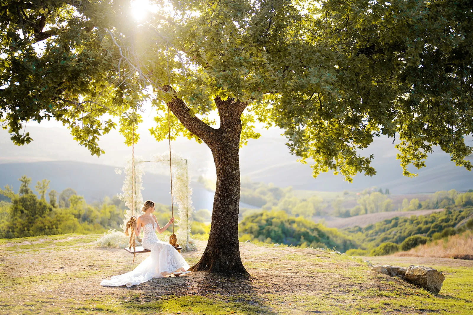 a beautiful bride in tuscany landscape
